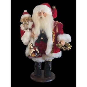 Christmas Old World Santa 16" Figurine On Base Little Girl Doll w/ Rocking Horse